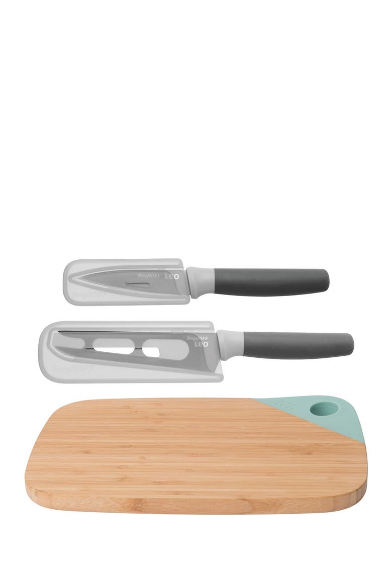 Green/Grey Leo 3-Piece Knife and Cutting Board Set, Main, color, GREEN, GREY