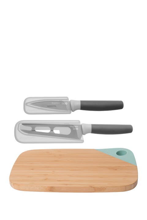 Green/Grey Leo 3-Piece Knife and Cutting Board Set