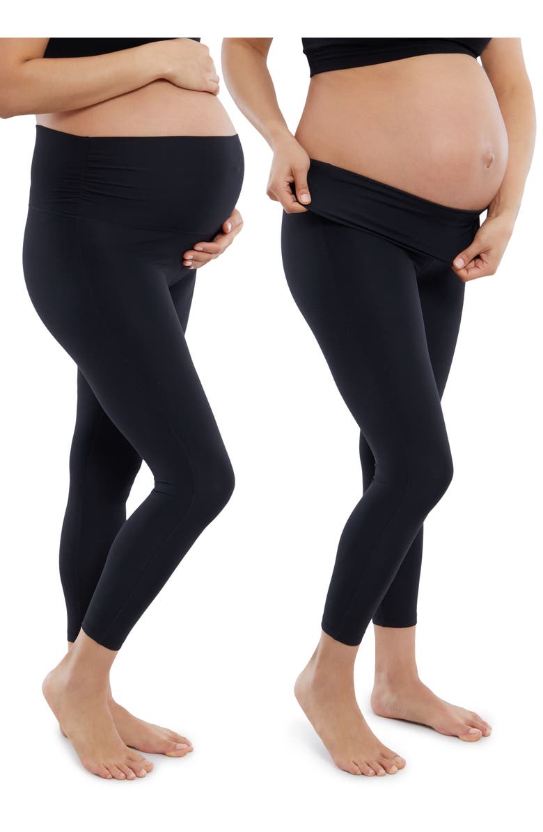Ingrid & Isabel Maternity Foldover Legging Bundle, Main, color, Black/Black