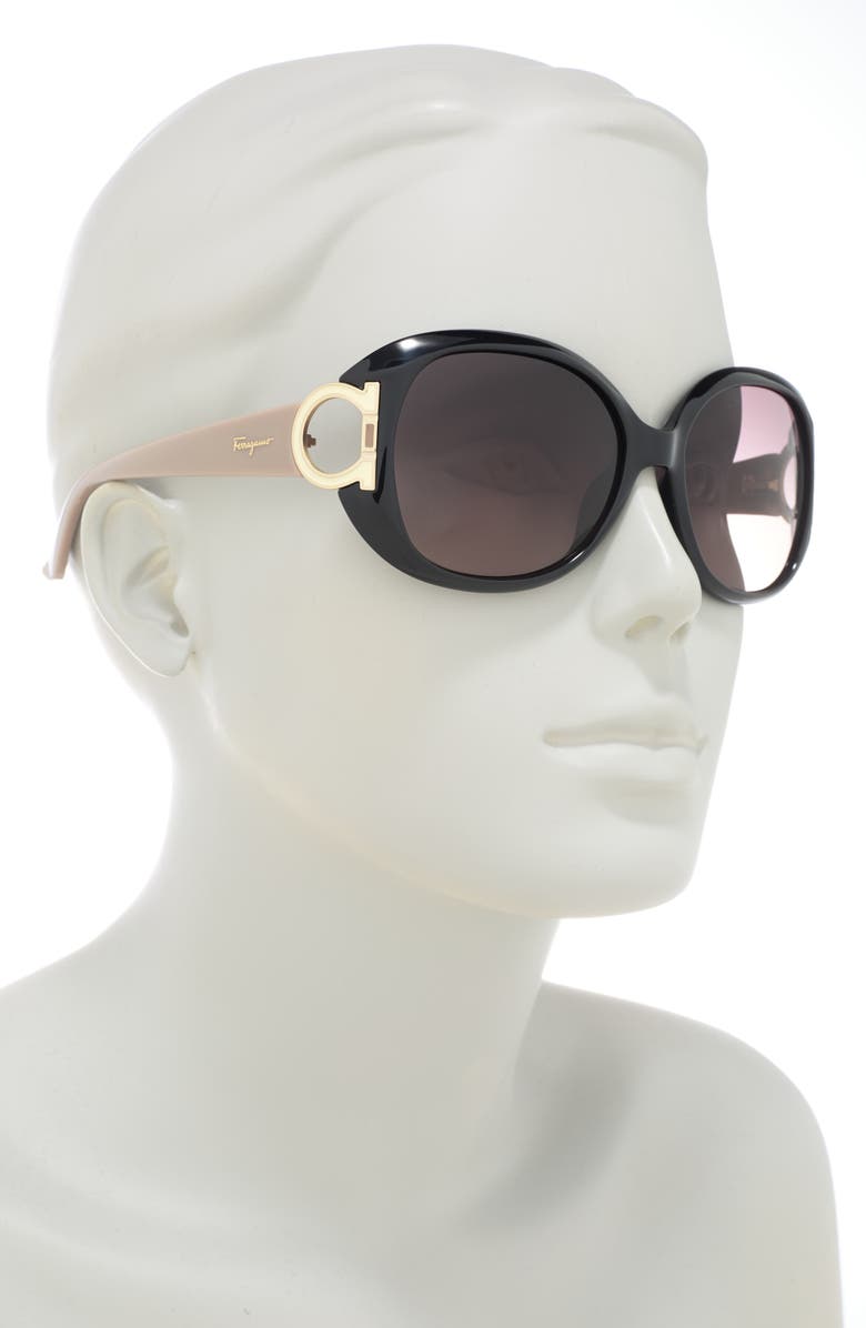FERRAGAMO 57mm Oversized Sunglasses, Alternate, color, Black