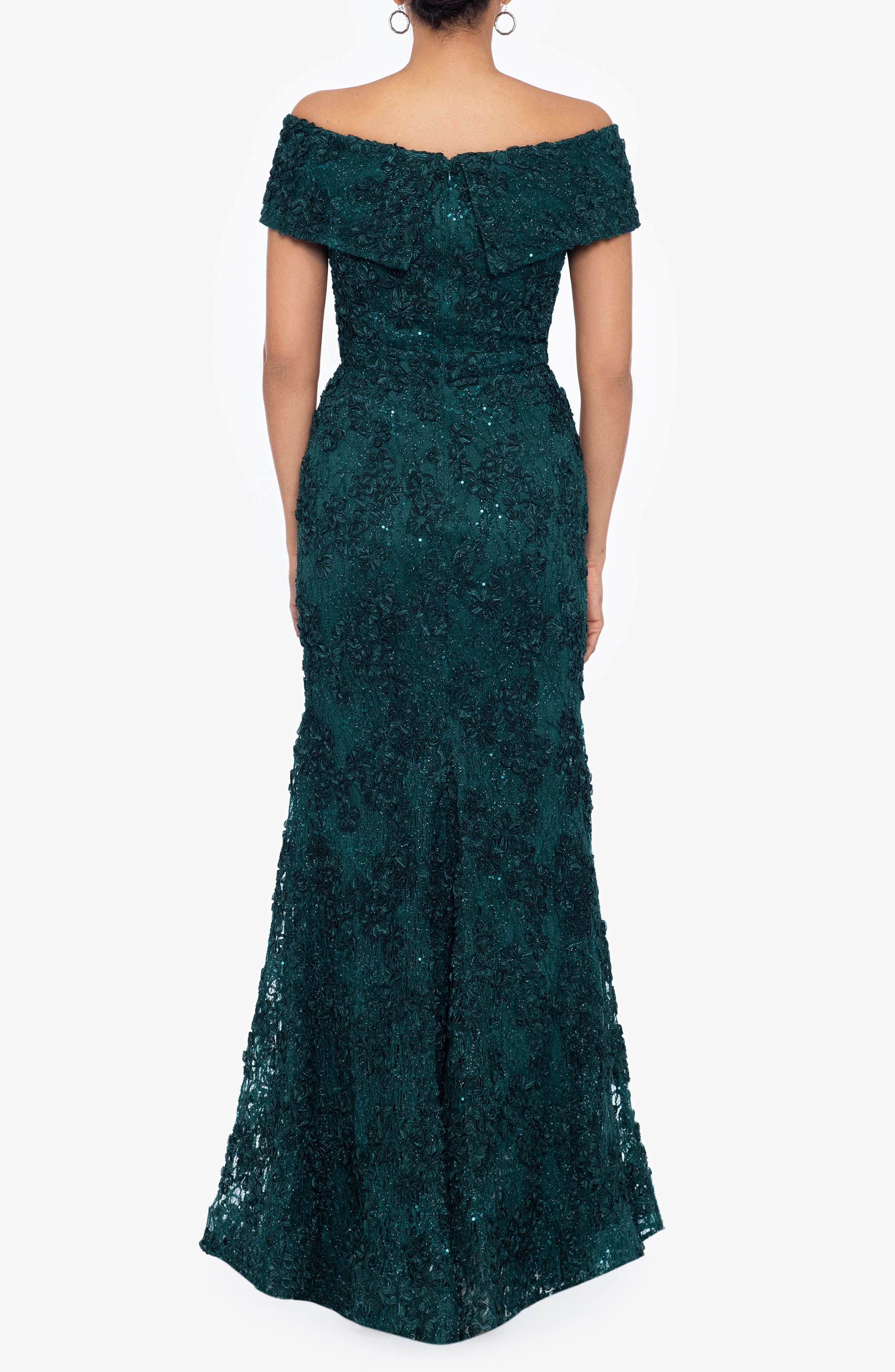 xscape embroidered dress Embroidered Floral Long Sleeve Gown (Women)