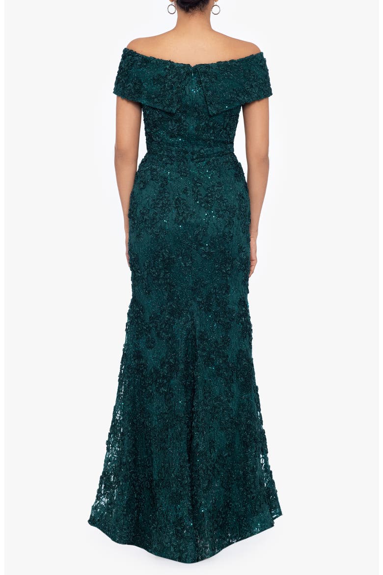 Off the Shoulder Embroidered Gown, Alternate, color, HUNTER