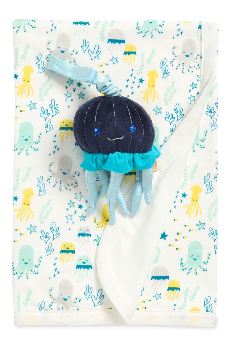 Organic Cotton Blanket & Jellyfish Stroller ToySet, Main, color, SEA LIFE