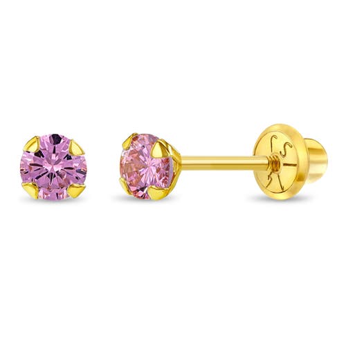In Season Jewelry 14k Flush Cubic Zirconia Solitaire Earrings in Pink at Nordstrom