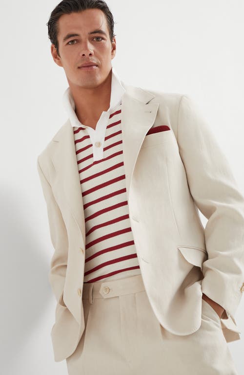 Brunello Cucinelli Striped Cotton Polo Shirt In Red