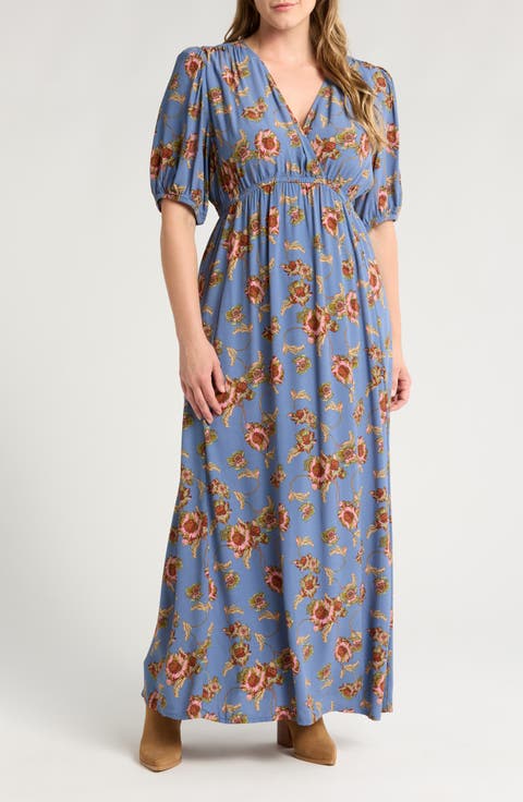 Floral Surplice V-Neck Maxi Dress (Plus)