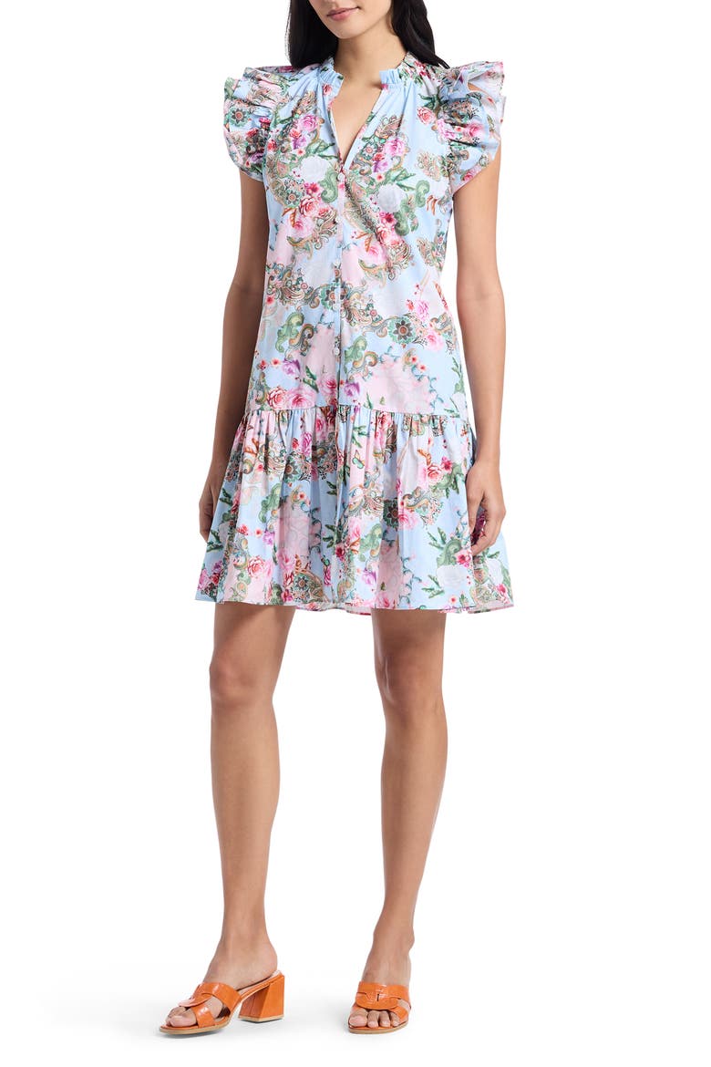 Savannah Floral Paisley Cap Sleeve Shift Dress, Main, color, BLUE MULTI