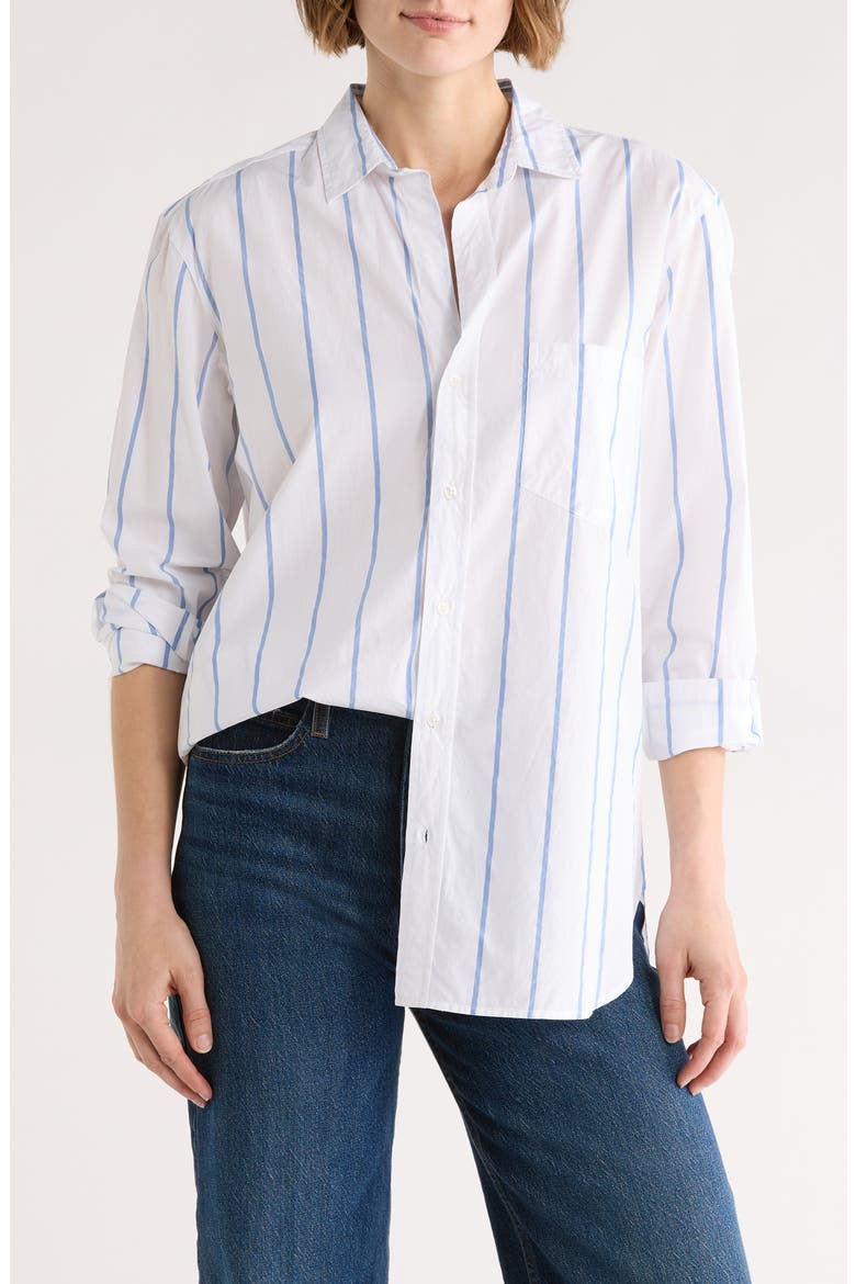 Joedy Boyfriend Stripe Button-Up Shirt, Main, color, WIDE WHITE BLUE STRIPE