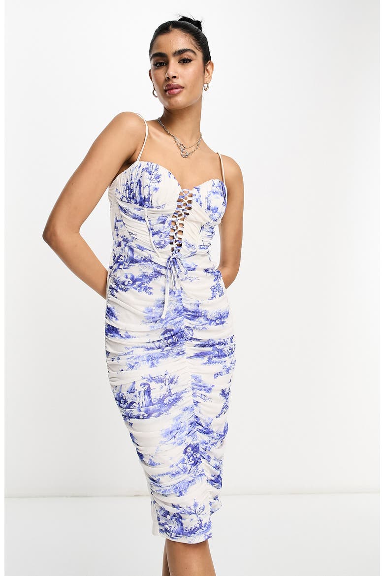 Lace-Up Mesh Sheath Dress, Alternate, color, PURPLE MULTI