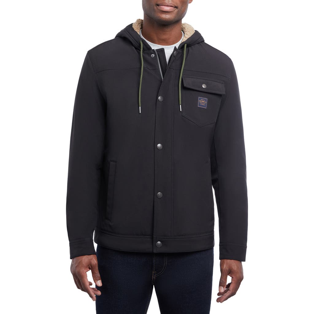 Lucky Brand Loki Workwear Soft Shell Faux Shearling Jacket In Black