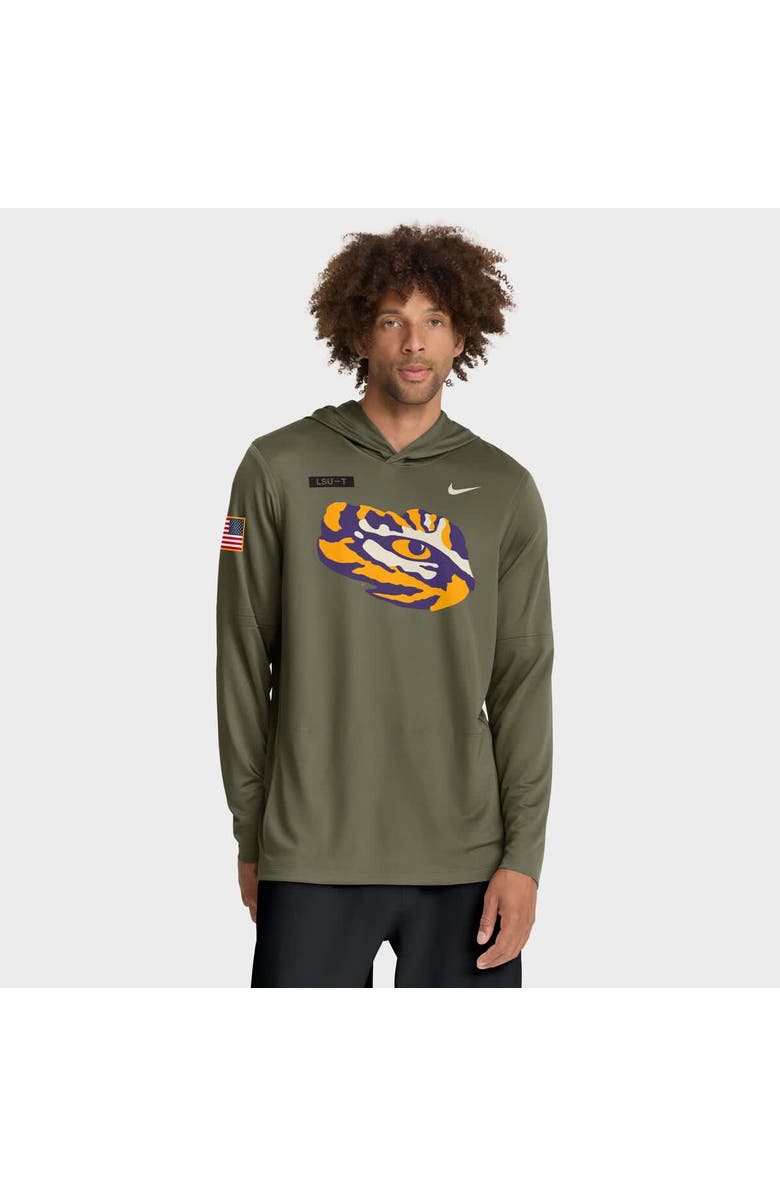 Nike Men's Nike Olive LSU Tigers 2025 Military Appreciation Dri-FIT Long Sleeve Hoodie T-Shirt, Main, color, Olive