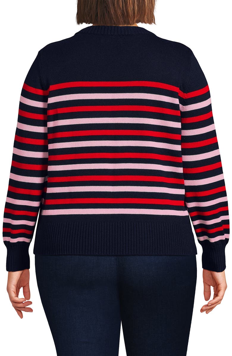 Lands' End Drifter Set in Sleeve Crew Neck Sweater, Alternate, color, Candy Heart/Navy/Red Stripe