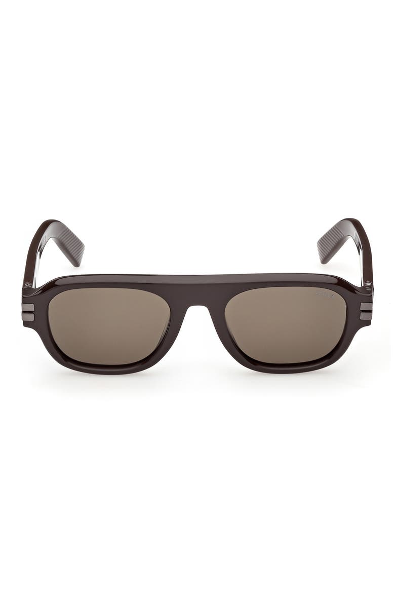 53mm Geometric Sunglasses, Main, color, DARK BROWN / GREEN