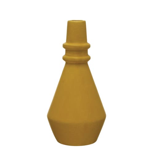 Storied Home Round Stoneware Taper Holder In Yellow