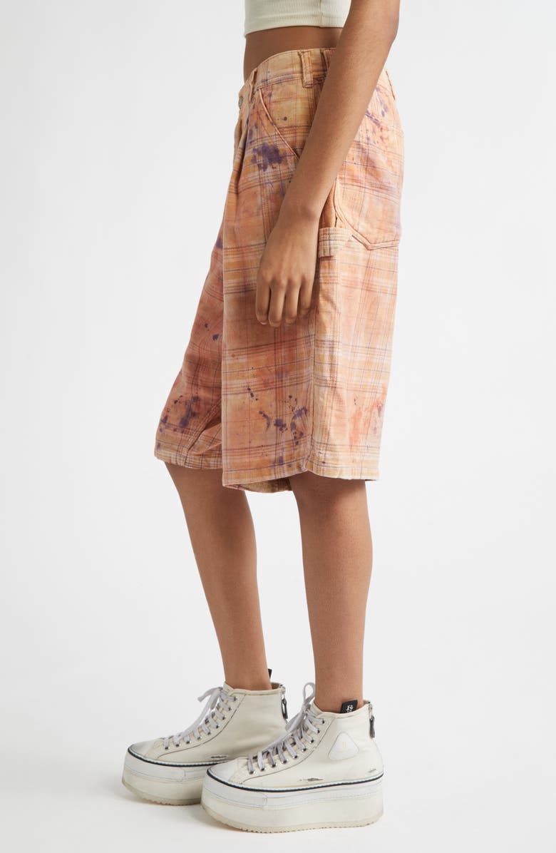 R13 Jesse Plaid Pleated Cotton Wide Leg Carpenter Shorts, Alternate, color, Overdyed Orange Purple Plaid