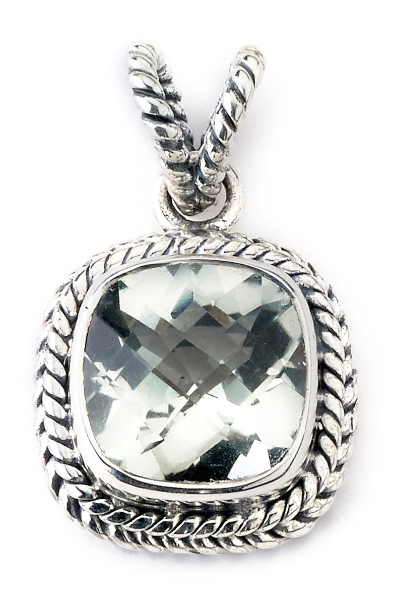 SAMUEL B. Sterling Silver Cushion Cut Prasiolite Twisted Design Pendant, Main, color,