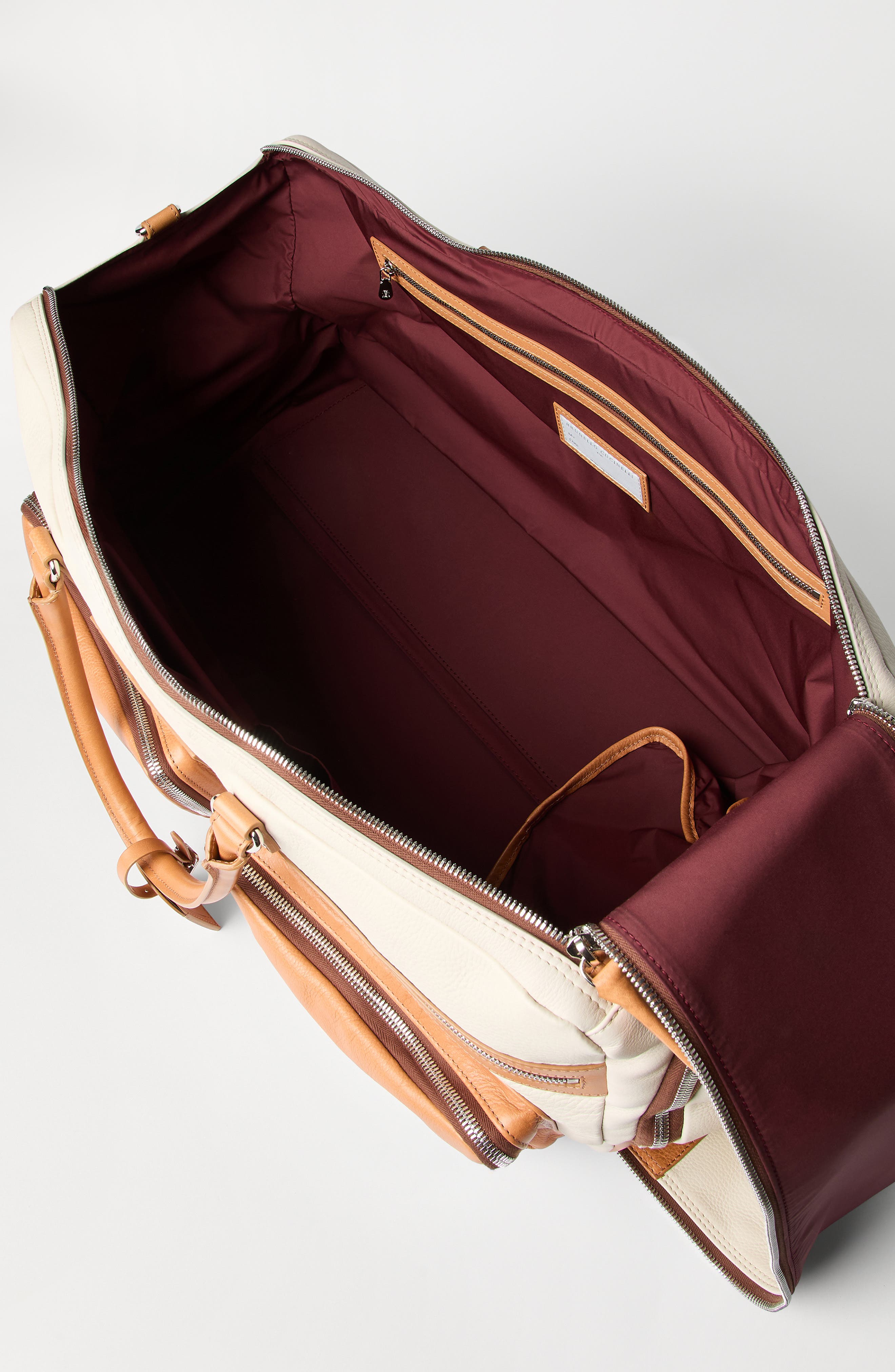 Brunello Cucinelli Grained calfskin trolley bag, Alternate, color, Ivory