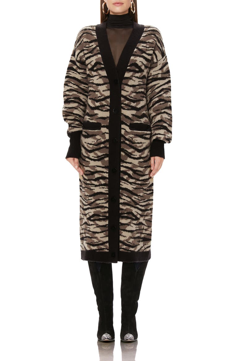 Tristan Zebra Camo Print Long Cardigan, Alternate, color, ZEBRA CAMO