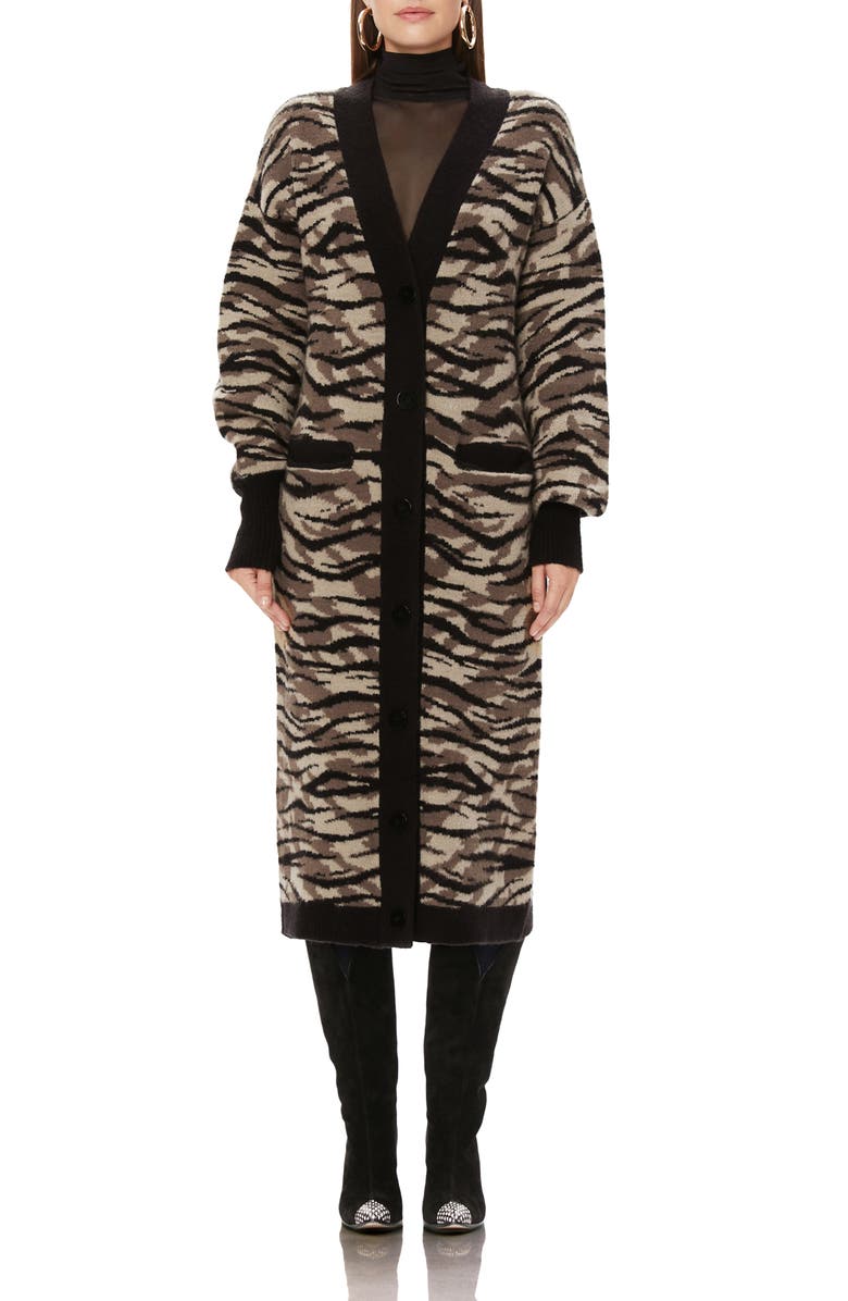 AFRM Tristan Zebra Camo Print Long Cardigan, Alternate, color,