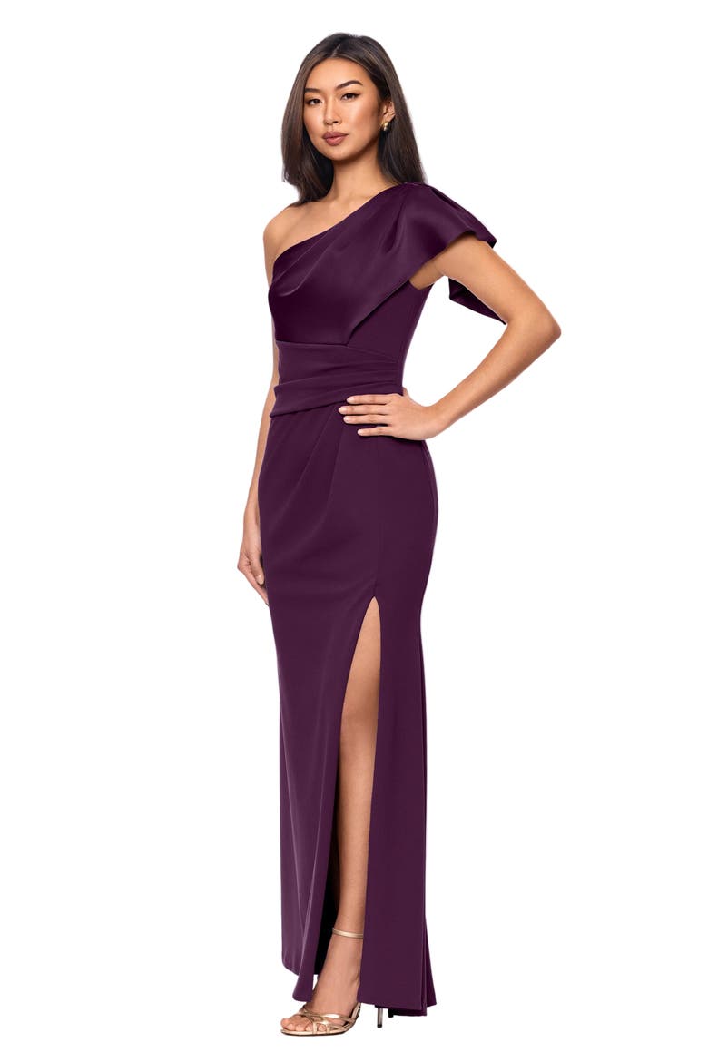 One-Shoulder Ruched Gown, Alternate, color, PLUM