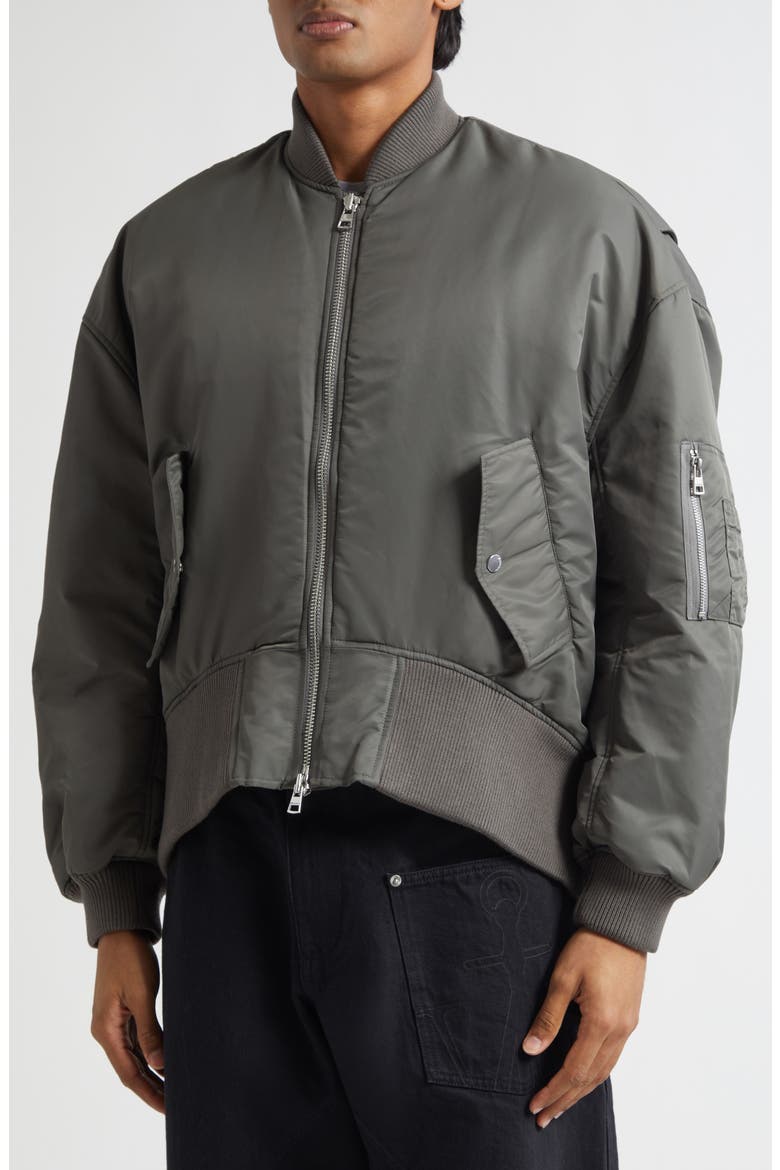 Curved Hem Oversize Bomber Jacket, Alternate, color, STEEL
