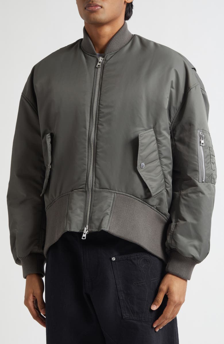 JW Anderson Curved Hem Oversize Bomber Jacket, Alternate, color, Steel