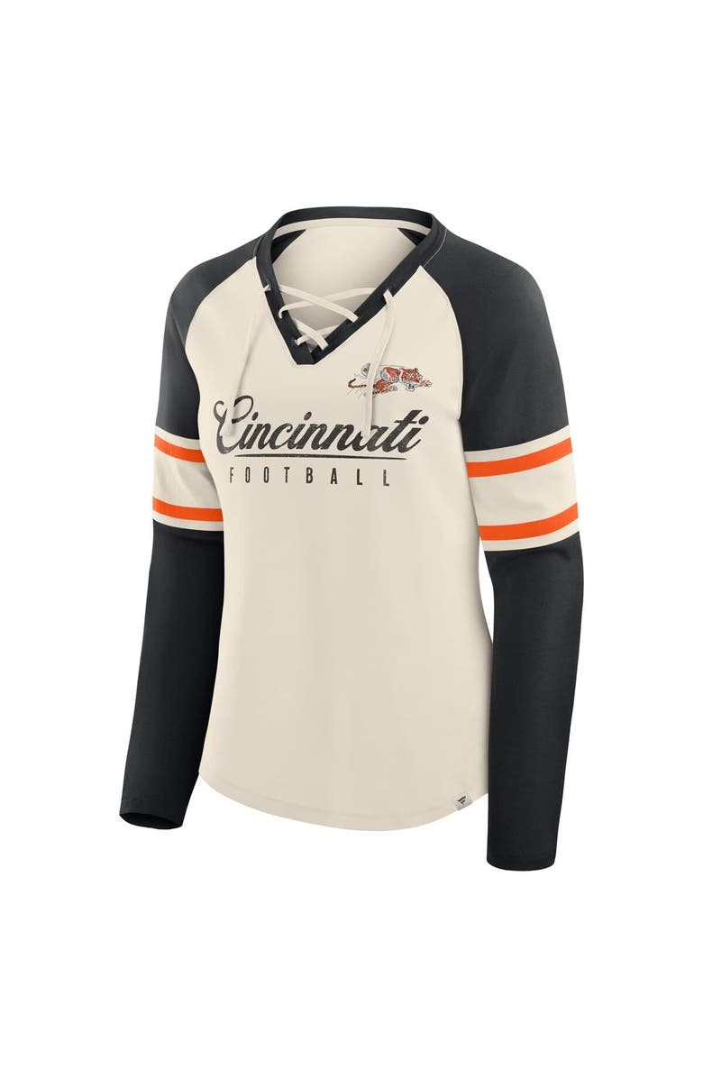 FANATICS Women's Fanatics Cream/Black Cincinnati Bengals Hometown Gridiron Hero Raglan Lace-Up V-Neck Long Sleeve T-Shirt, Alternate, color, Cream