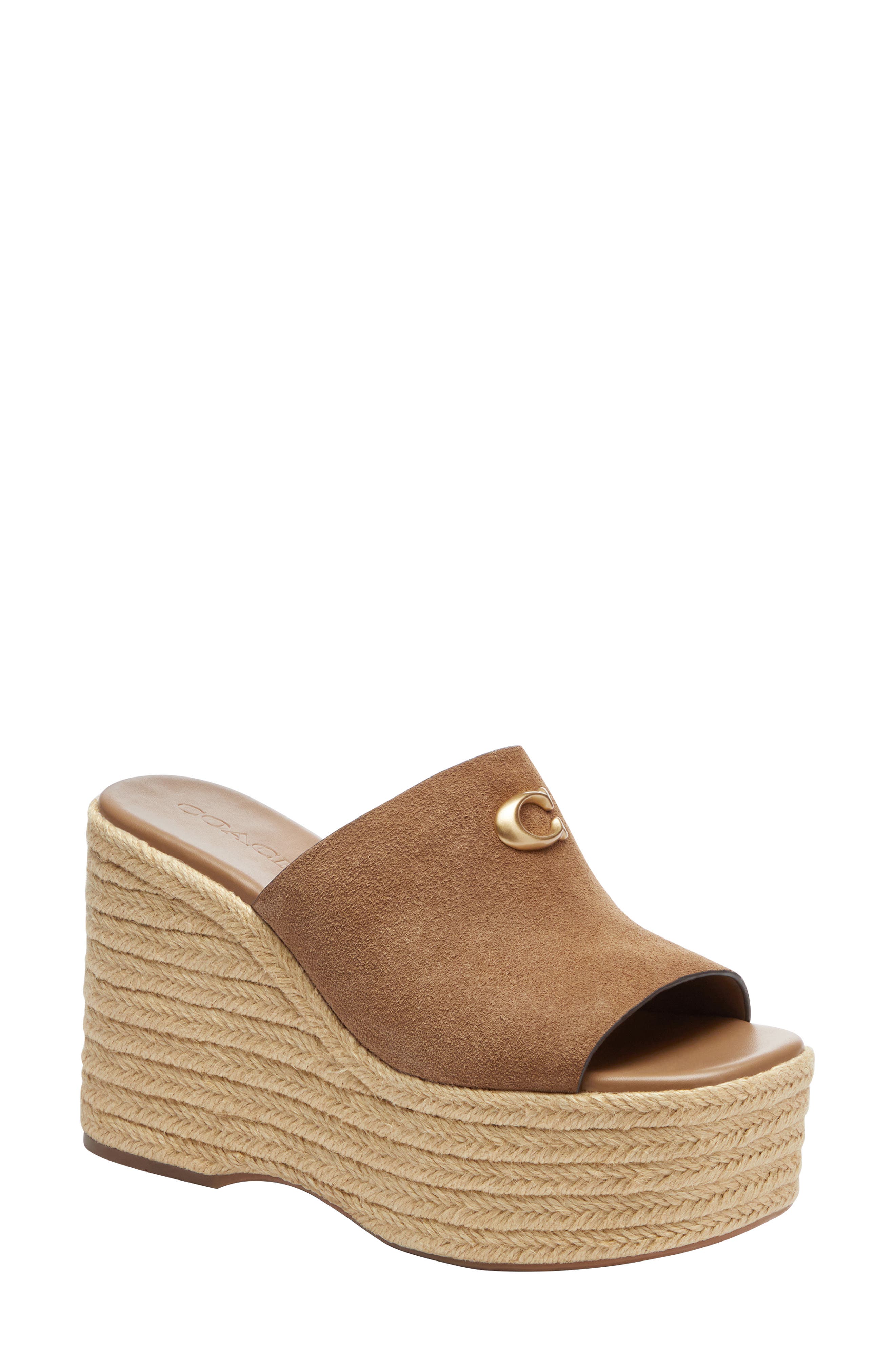 COACH Suede Platform Wedge Sandal, Main, color, Coconut