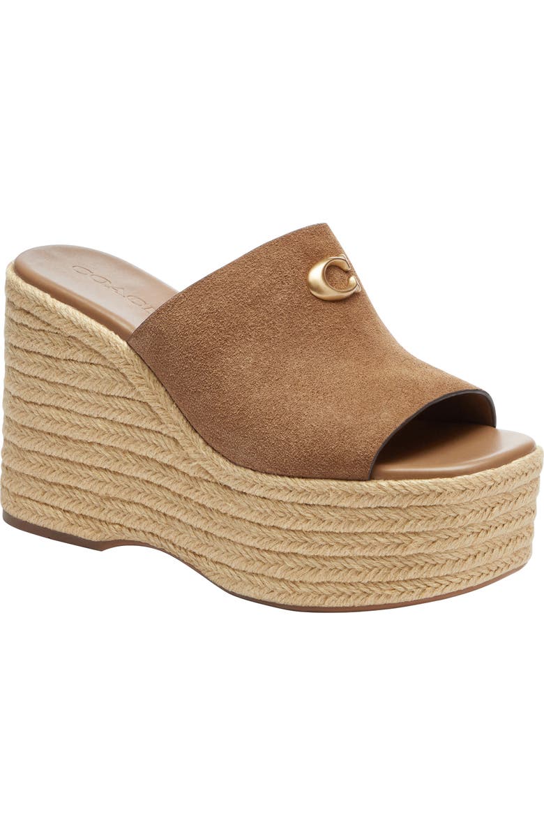 COACH Suede Platform Wedge Sandal, Main, color, Coconut