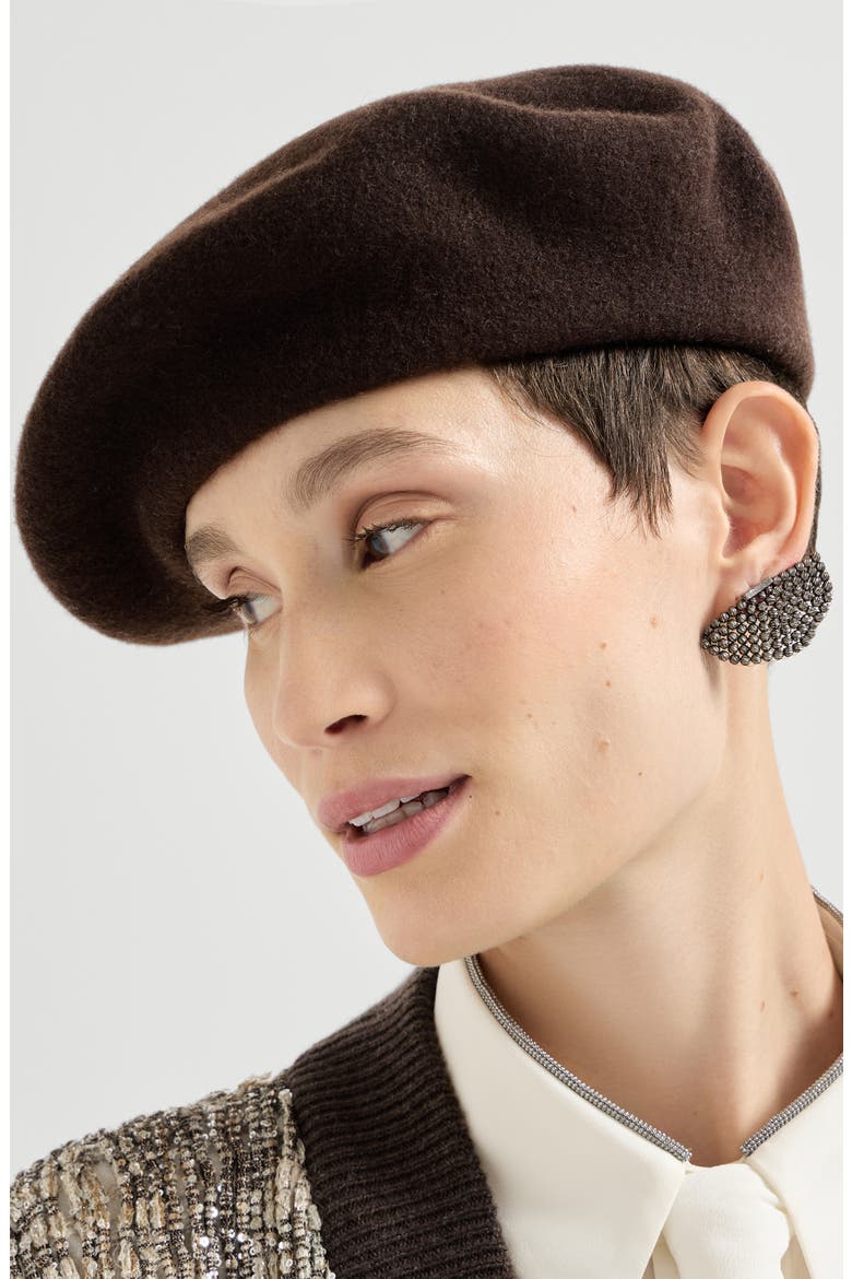 Wool beret with precious detail, Alternate, color, Cocoa
