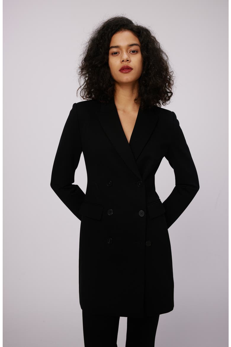 Virginia Double Breasted Long Jacket, Alternate, color, BLACK