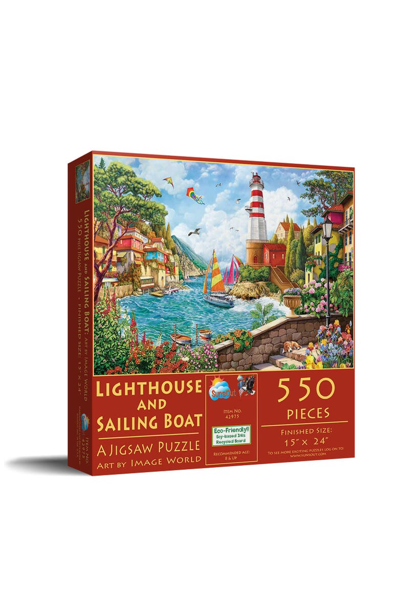 Sunsout Lighthouse and Sailing Boat 550 piece Jigsaw Puzzle for Adults, Main, color, Multicolor