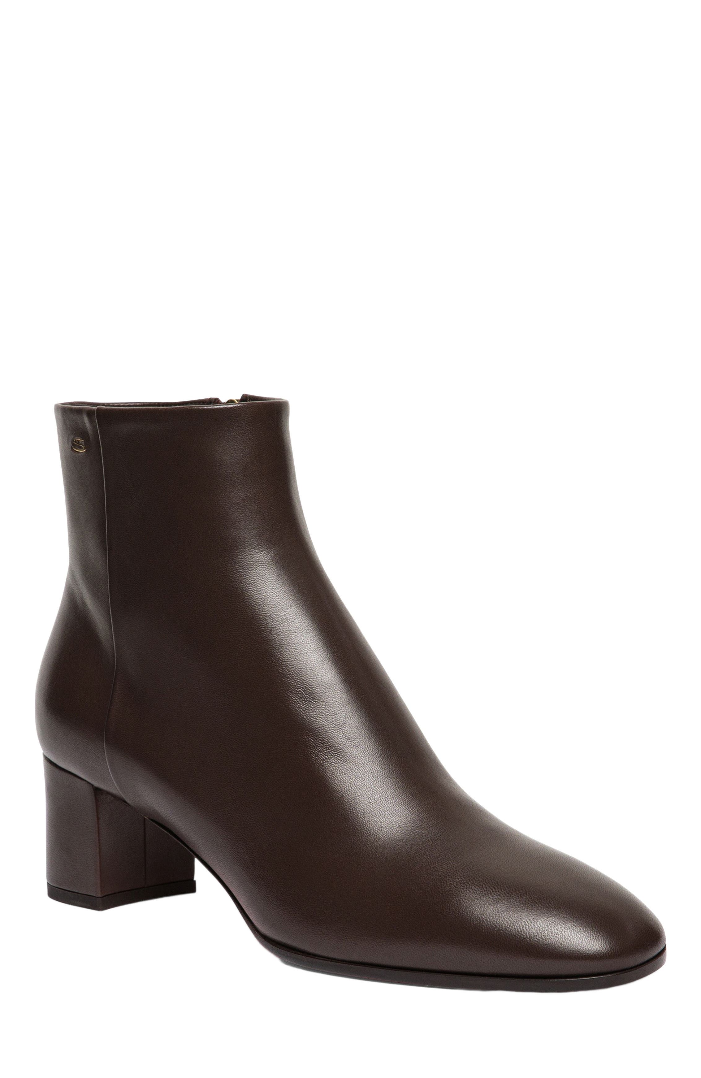 Santoni Women’s leather mid-heel ankle boot, Alternate, color, Brown