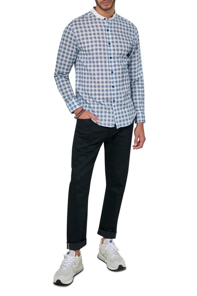 Jett Long Sleeve Plaid Mandarin Collar Shirt, Alternate, color, BLUE