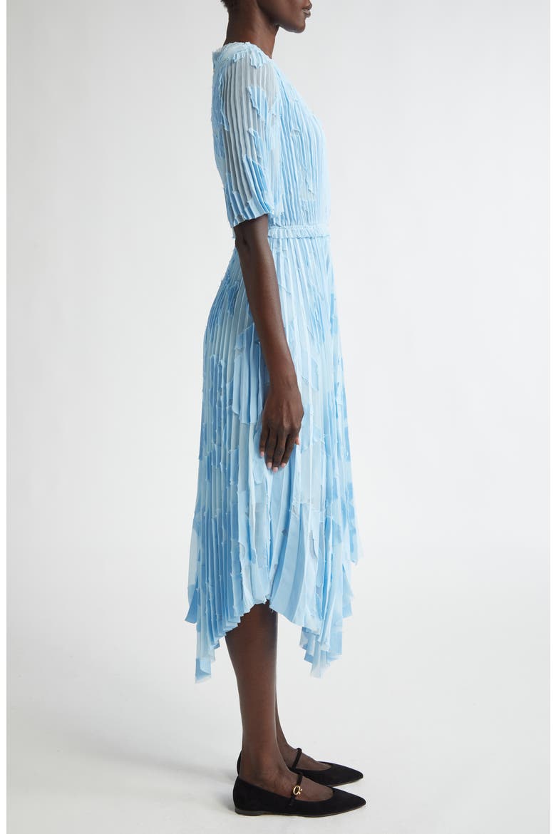 Pleated Floral Fil Coupé Dress, Alternate, color, SKY BLUE