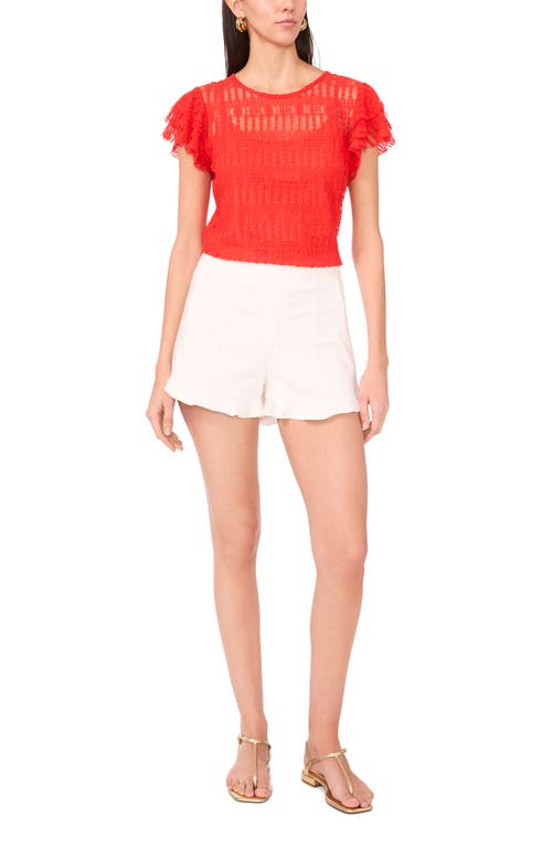 Vince Camuto Ruffle Sleeve Textured Mesh Top In Cayenne