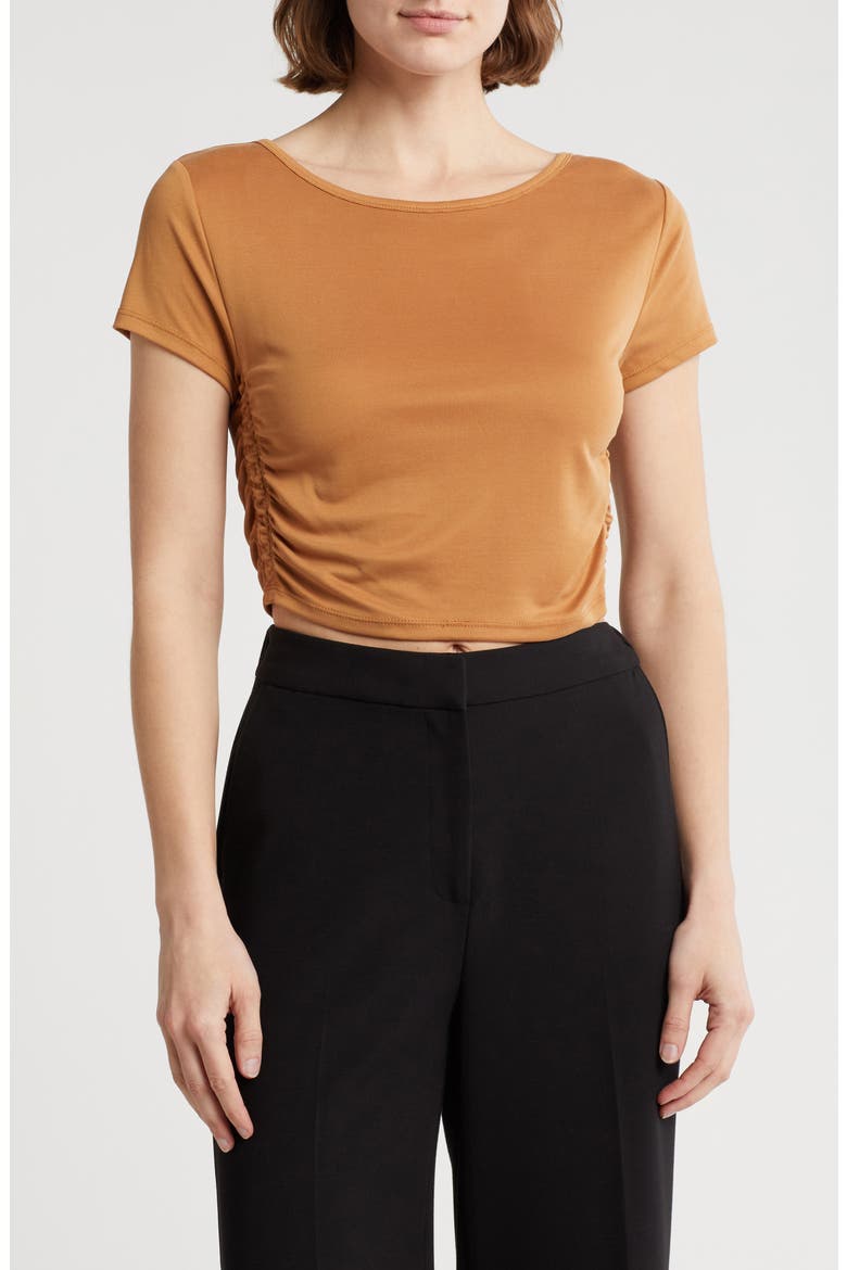 Rashia Side Ruched Crop Top, Main, color, TAN