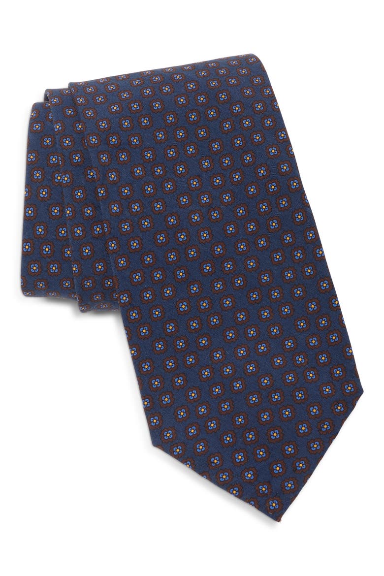 Floral Silk Tie, Main, color, NAVY MICRO MEDALLION