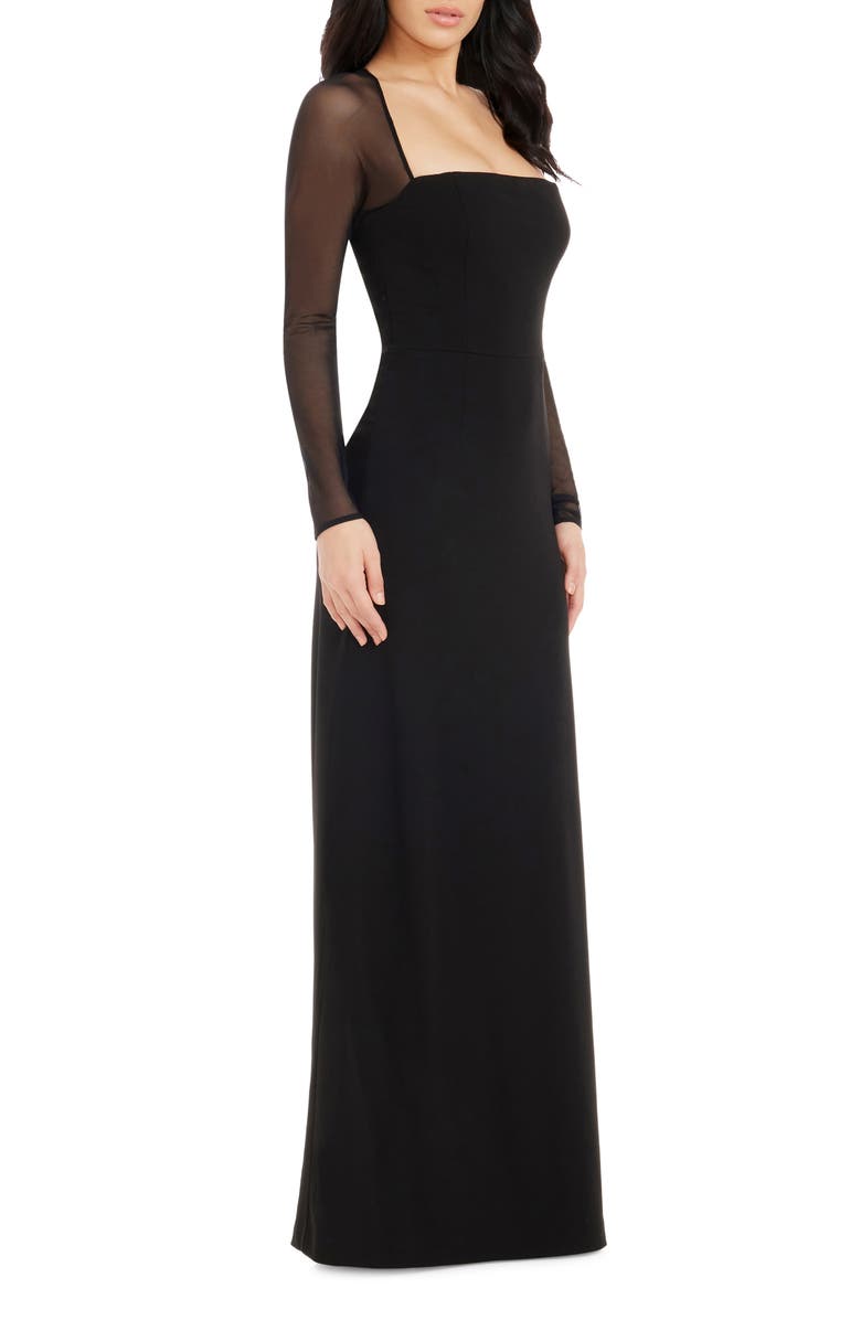 Dress the Population Maxwell Square Neck Long Sleeve Gown, Alternate, color, Black