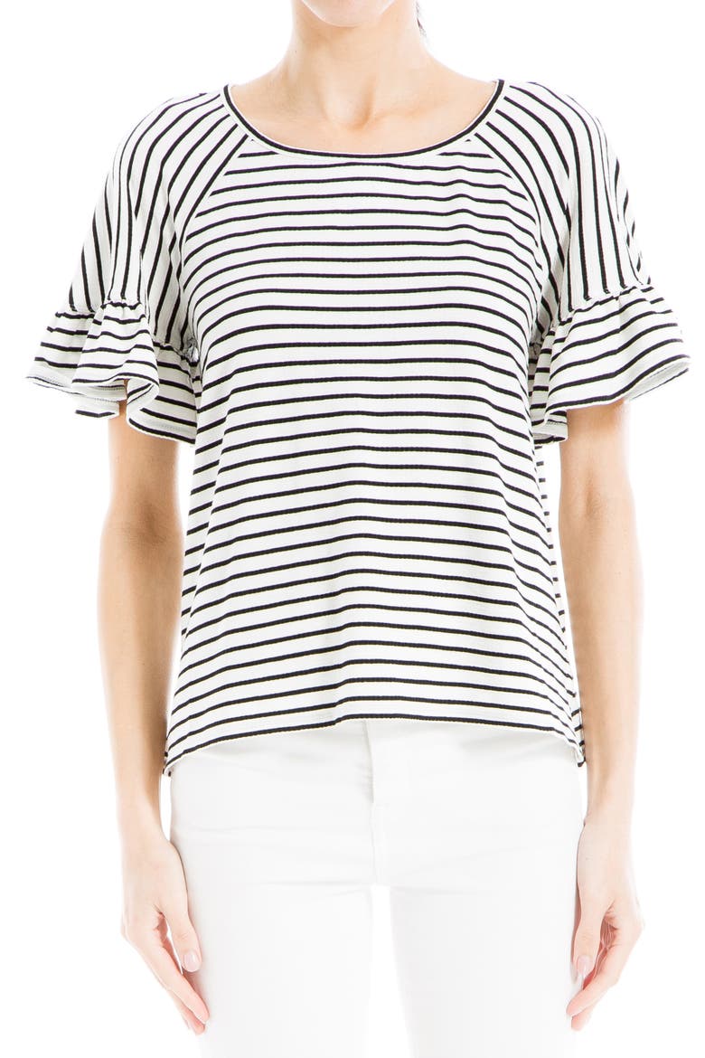 Stripe Flutter Sleeve Top, Main, color, WHITE/ BLACK