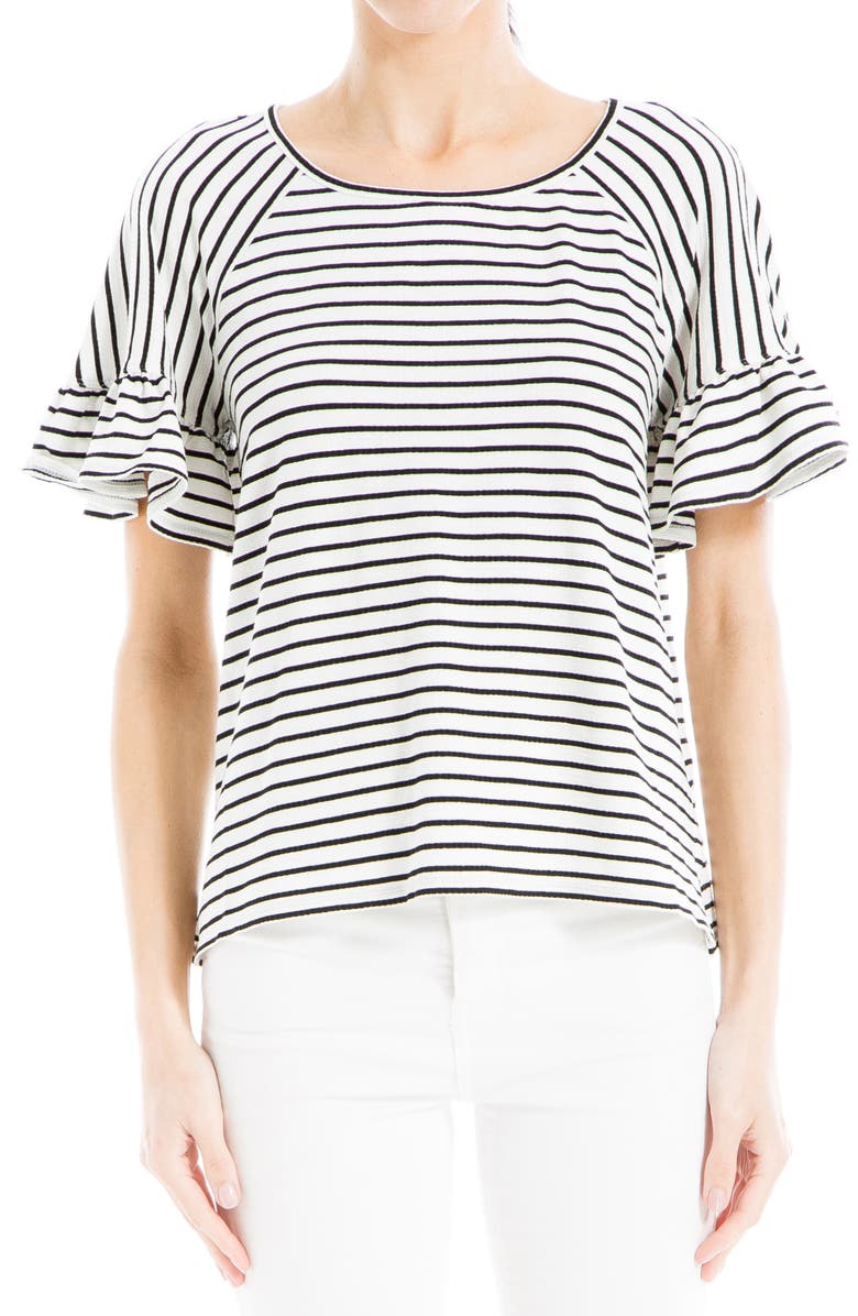 MAX STUDIO Stripe Flutter Sleeve Top, Main, color, White/ Black