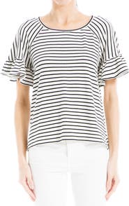 MAX STUDIO Stripe Flutter Sleeve Top
