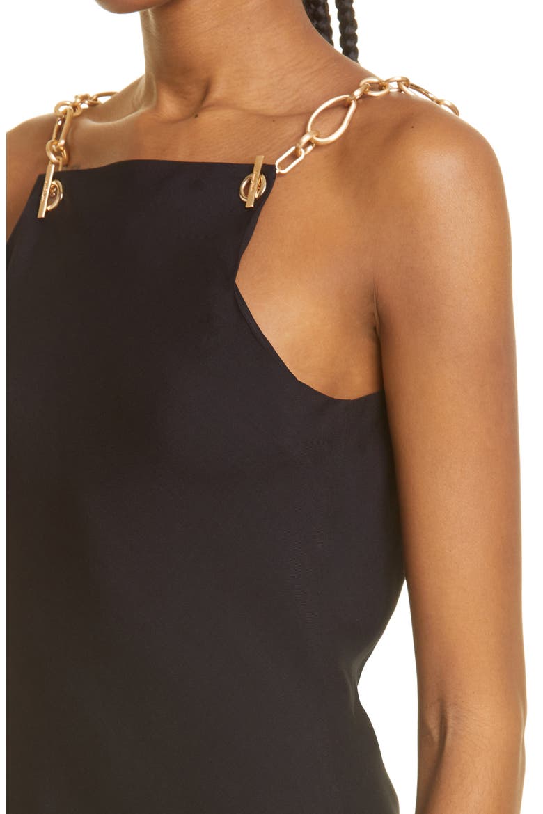 Chain Strap Silk Blend Dress, Alternate, color, BLACK