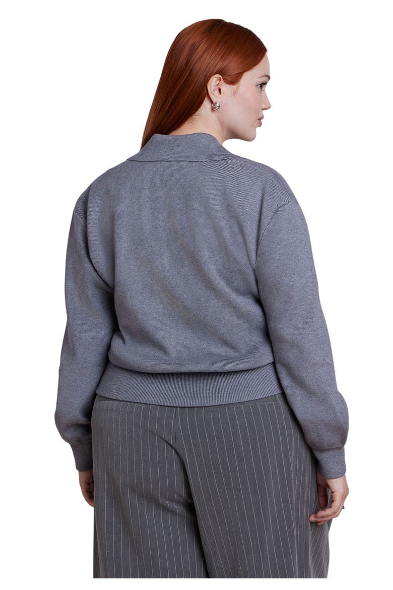V Neck Collared Sweater (plus), Alternate, color, HEATHER GREY