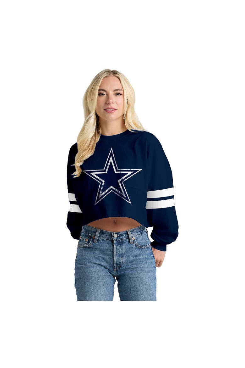 Women's Spirit Jersey  Navy Dallas Cowboys Oversized Cropped Stripe Long Sleeve T-Shirt, Main, color, Navy