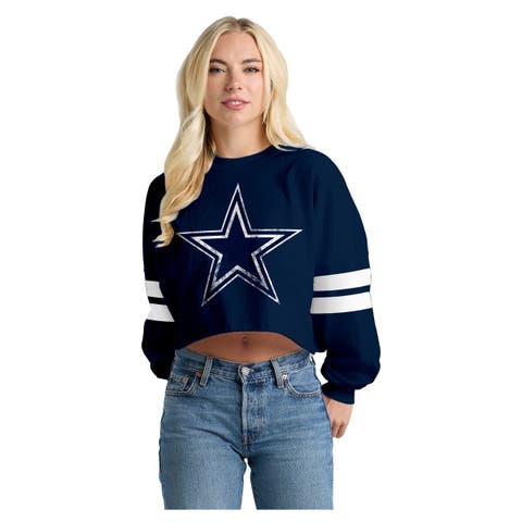 Women's Spirit Jersey  Navy Dallas Cowboys Oversized Cropped Stripe Long Sleeve T-Shirt