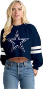 SPIRIT JERSEY Women's Spirit Jersey  Navy Dallas Cowboys Oversized Cropped Stripe Long Sleeve T-Shirt