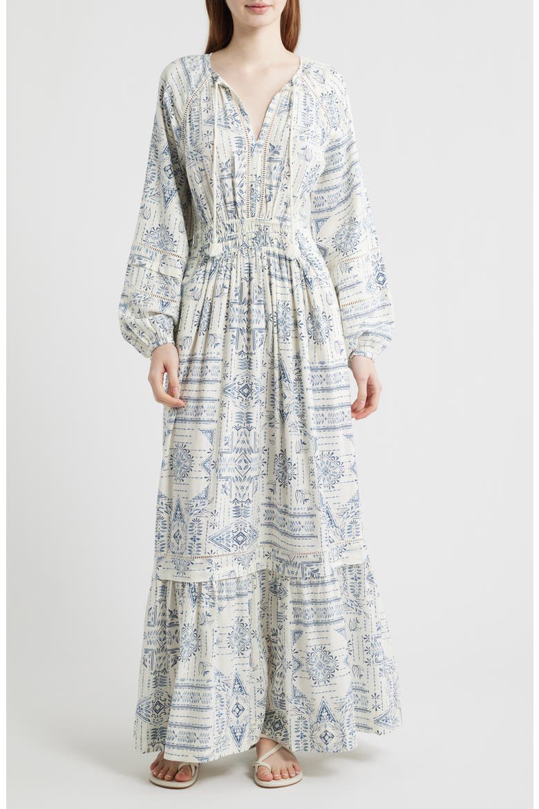 Athena Long Sleeve Linen Blend Maxi Dress, Main, color, BLUE LAUREL GROVE