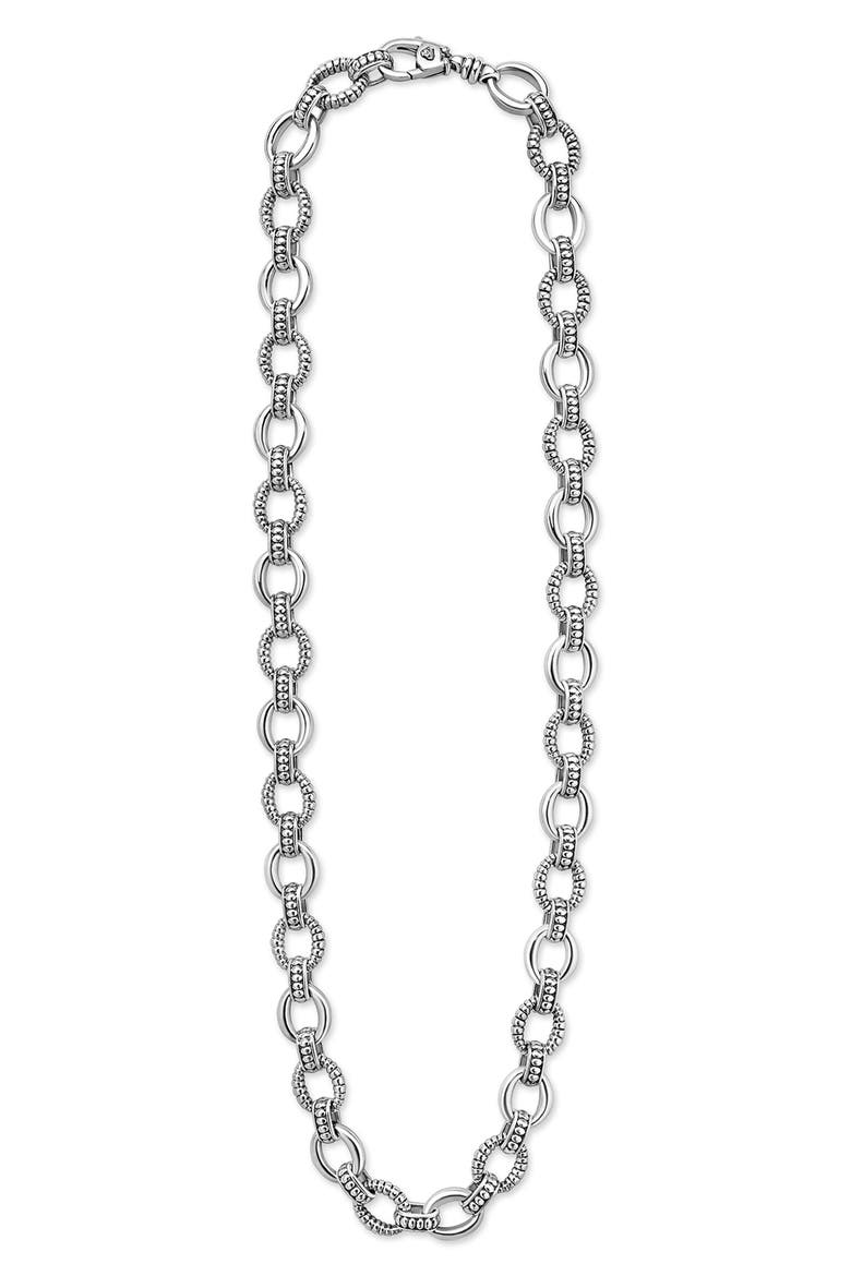 Sterling Silver Fluted Small Oval Link Necklace, Alternate, color, SILVER