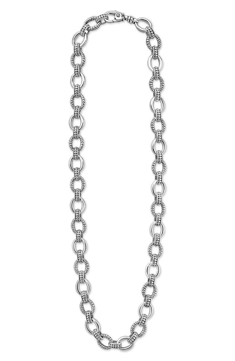 LAGOS Sterling Silver Fluted Small Oval Link Necklace, Alternate, color, Silver